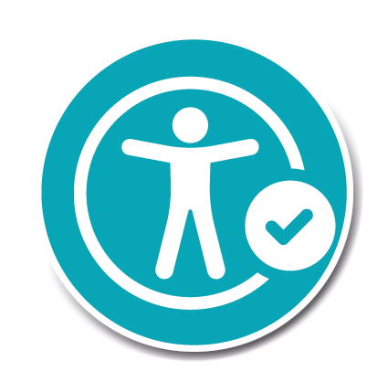 Un symbole blanc repr&eacute;sentant une personne sur fond bleu. Un crochet blanc se trouve &agrave; droite de la personne.